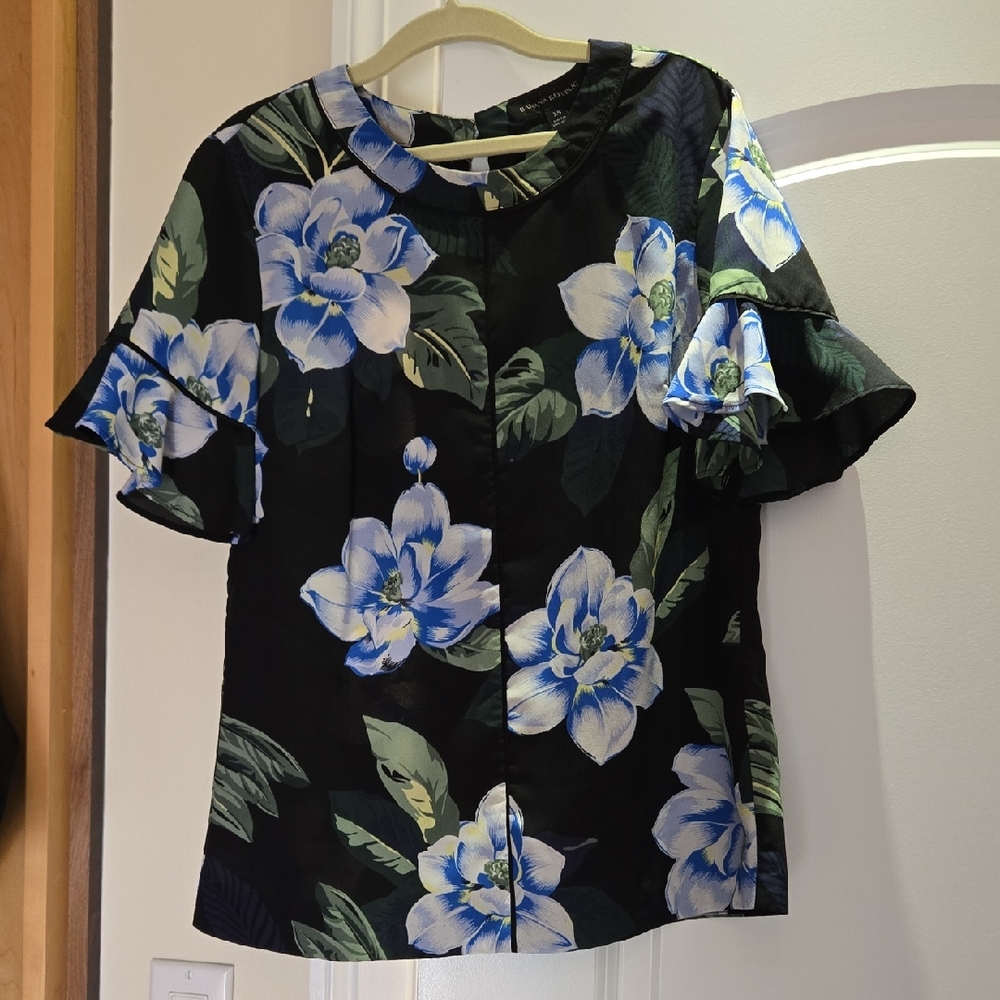 Banana Republic Black and Blue Floral Blouse
